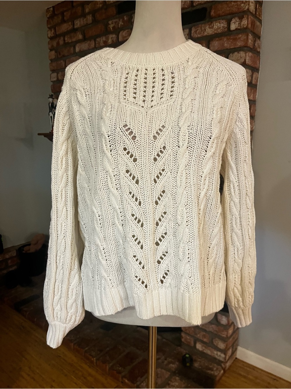 Trina Turk Cream Cable Knit Crewneck Sweater